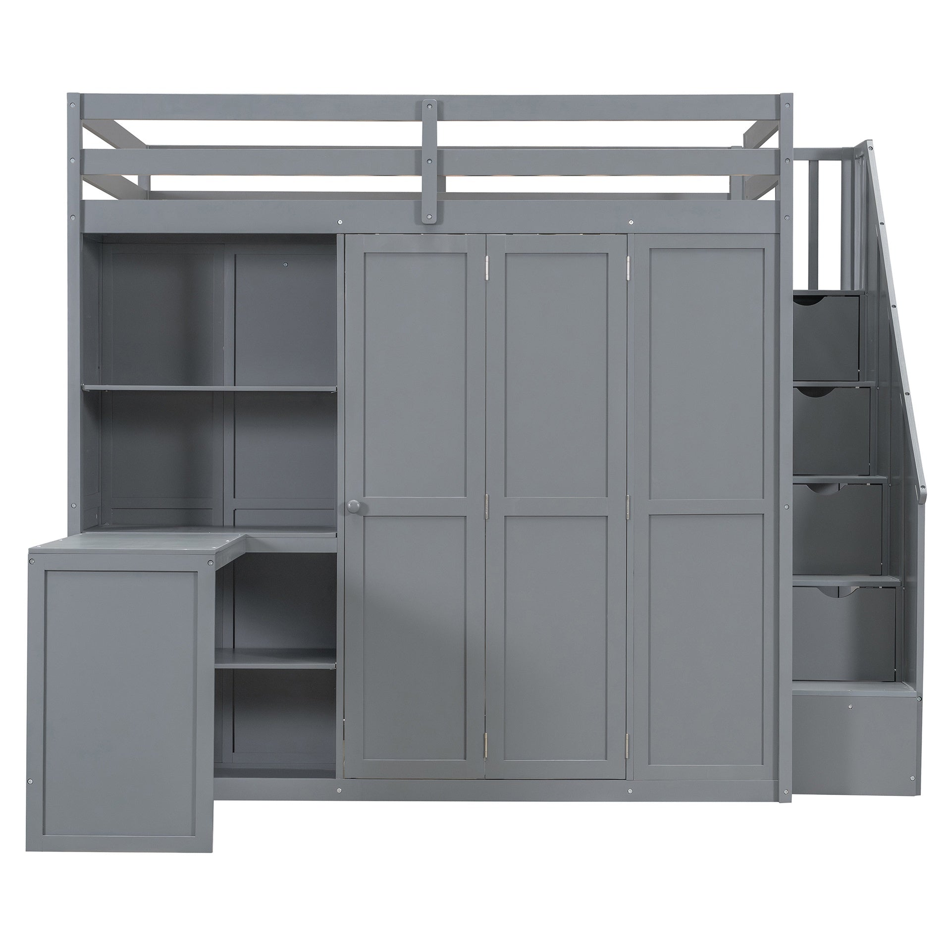 Full Size Loft Bed with Wardrobe,Desk and Shelves,Gray(OLD:LT000679AAE)