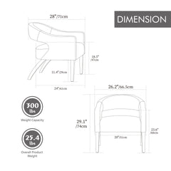 Modern PU Open Back Dining Chair Set of 4, Barrel Accent Armchair with Weathered Rubberwood Legs, Hollow-Out Club Kitchen Chair for Living Room Bedroom Restaurant Cafes Dining Room Reception, Gray