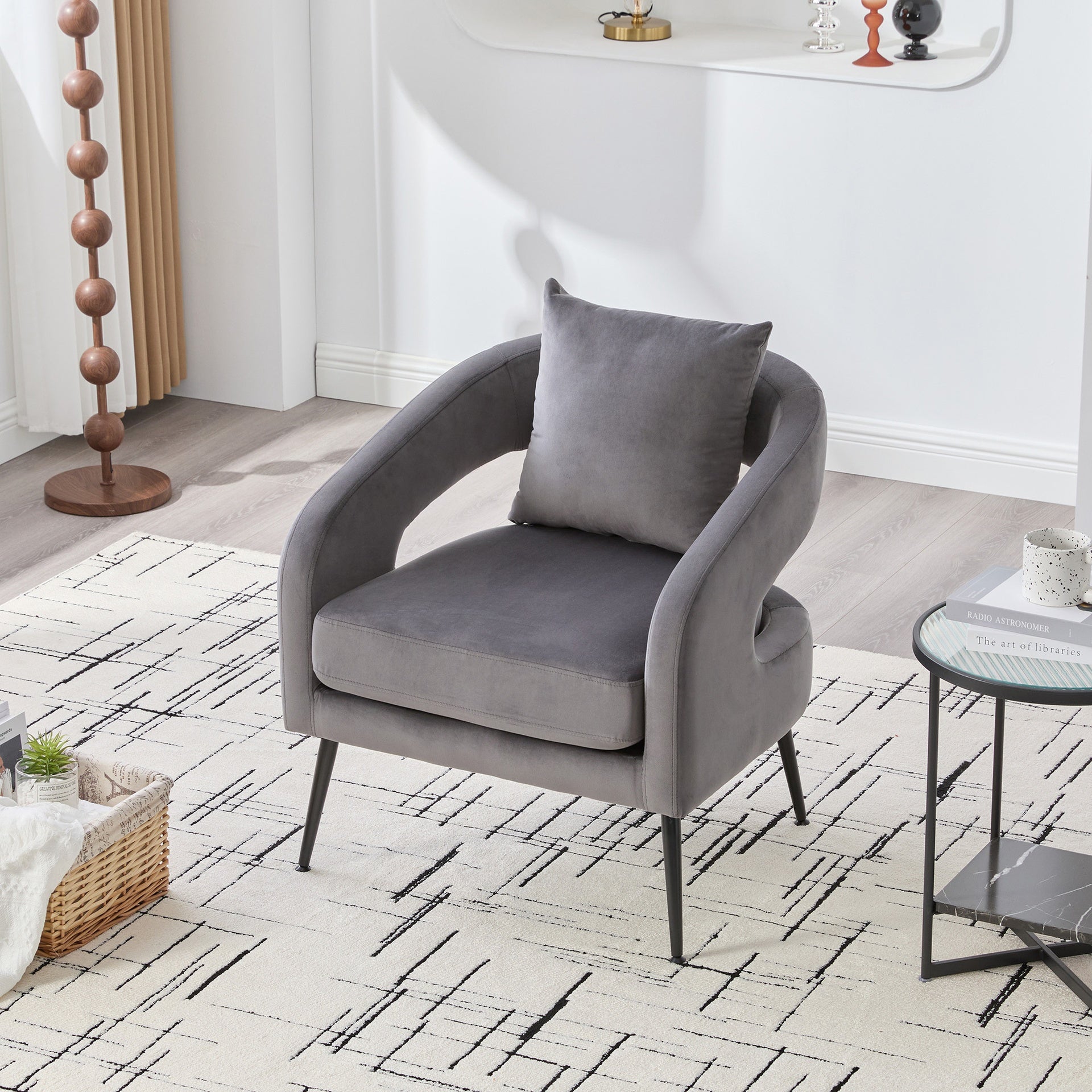 3-Piece Upholstered Velvet Small Living Room Furniture Set with Metal Legs, Open Back Conversation Set for Living Room/Bedroom/Balcony/Office/Reception/Apartment,Charcoal, Loveseat & 2 Accent Chair