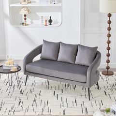 3-Piece Upholstered Velvet Small Living Room Furniture Set with Metal Legs, Open Back Conversation Set for Living Room/Bedroom/Balcony/Office/Reception/Apartment,Charcoal, Loveseat & 2 Accent Chair
