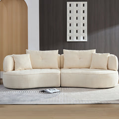 WKS7W White sectional sofa with removable pillows, durable fabric, solid wood frame, 4-person sofa