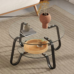 New Code:W3875P373154 Retro minimalist style metal frame double-layer tempered glass coffee table, size 31.5 * 31.5 * 17.7 inches, adding a touch of elegance to your living room