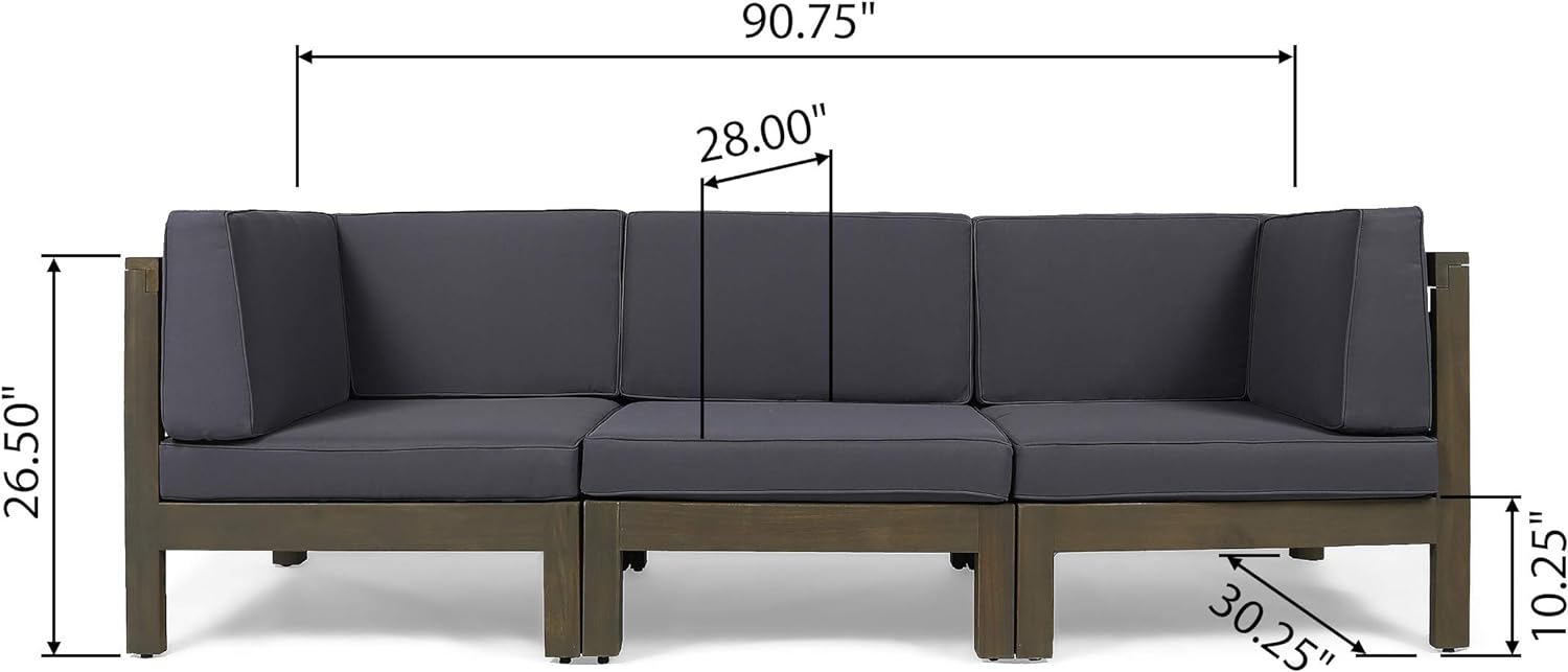 OANA - 3-PIECE SOFA SET, DARK GREY
