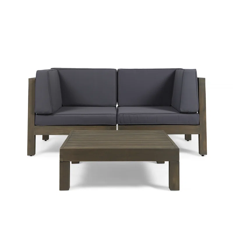 OANA 3-Piece LOVE SEAT SET WITH COFFEE TABLE, DARK GREY