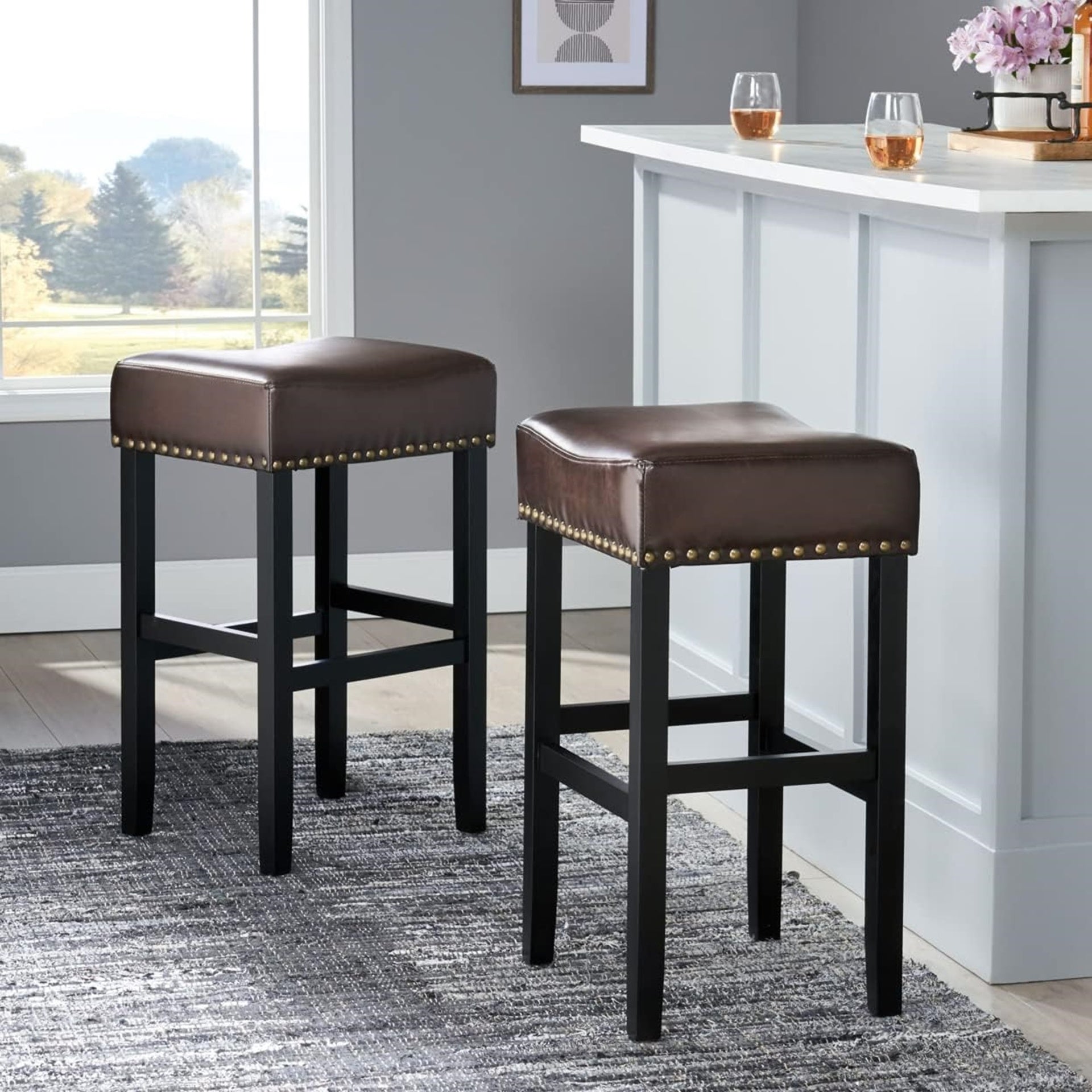 [OLD SKU: 74515.00] 30-inch Backless Brown Faux  Leather Counter Stool (Set of 2)