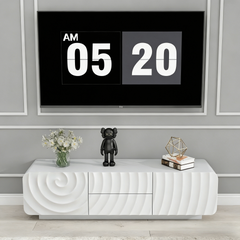 58''Tv Console With Modern Unique Spiral Wave Design With Storage Cabinet And 2 Drawers Tv Stand For Living Room, Bedroom, White