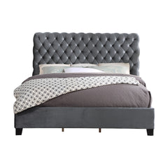 Roundhill Furniture Apoera Velvet Upholstered Button Tufted Bed, Queen, Gray