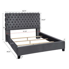 Roundhill Furniture Apoera Velvet Upholstered Button Tufted Bed, Queen, Gray