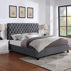 Roundhill Furniture Apoera Velvet Upholstered Button Tufted Bed, Queen, Gray