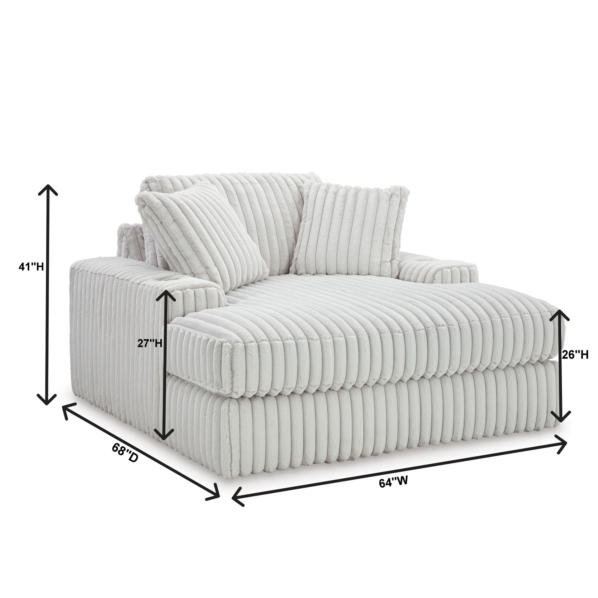 Azulu Upholstered Oversized Chaise, with Cup holders and USB Charging, Alloy White