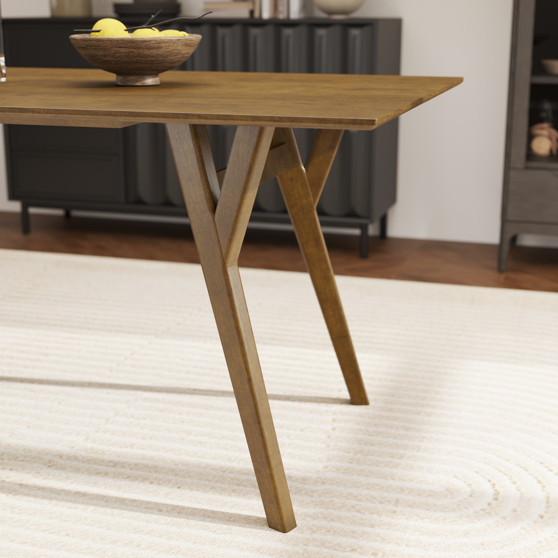 Lavin Contemporary Walnut Finish Dining Table with Solid Wood Base