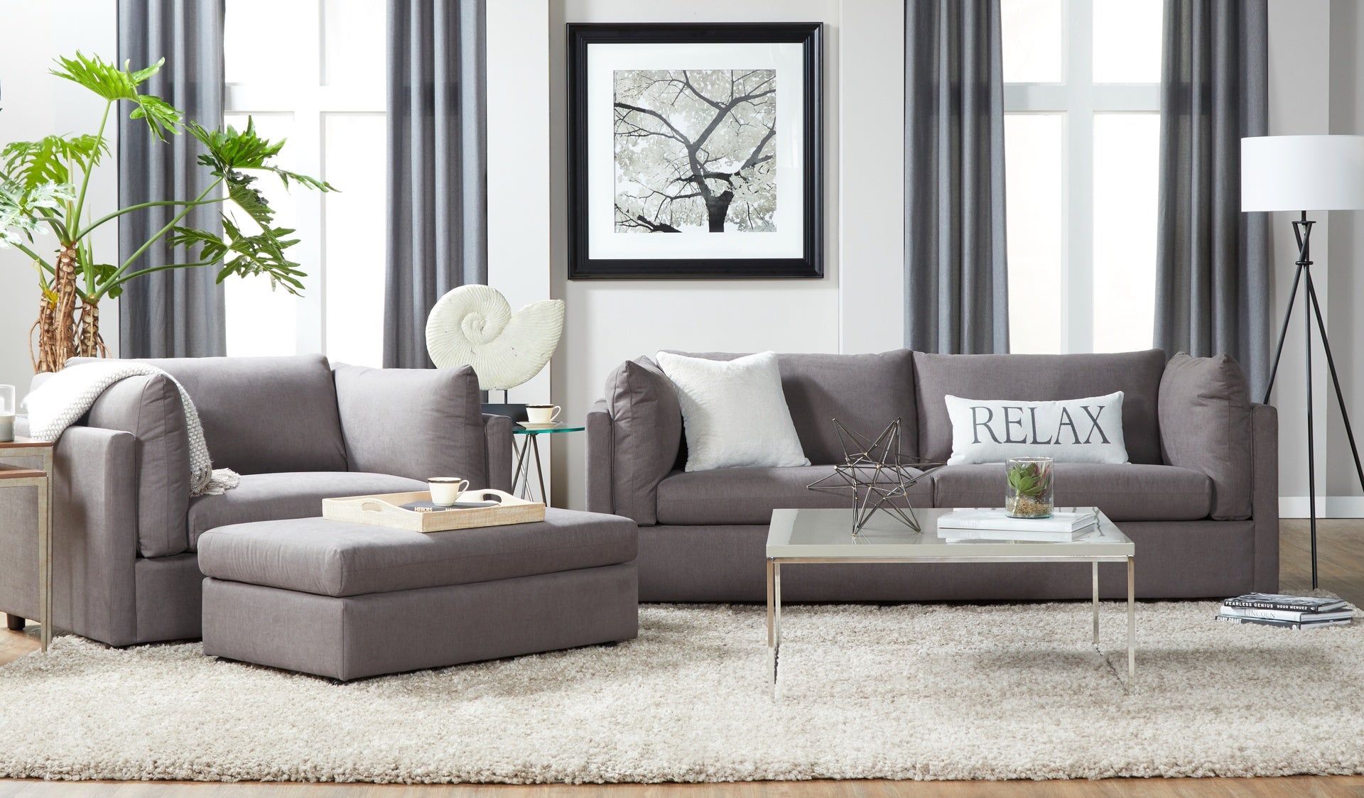 Enda Pillow Back Fabric 3-Piece Sofa and Cuddler Chair Set