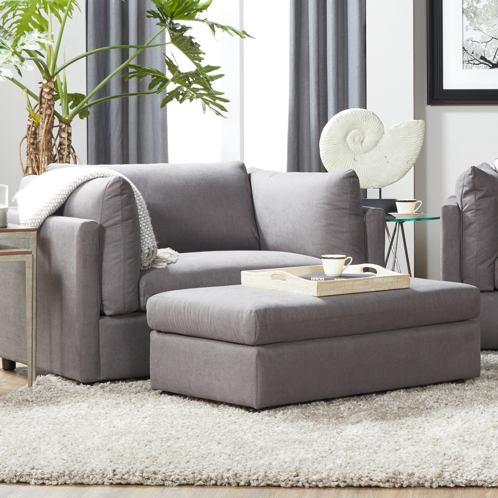 Enda Oversized Living Room Pillow Back Cuddler Arm Chair with Ottoman
