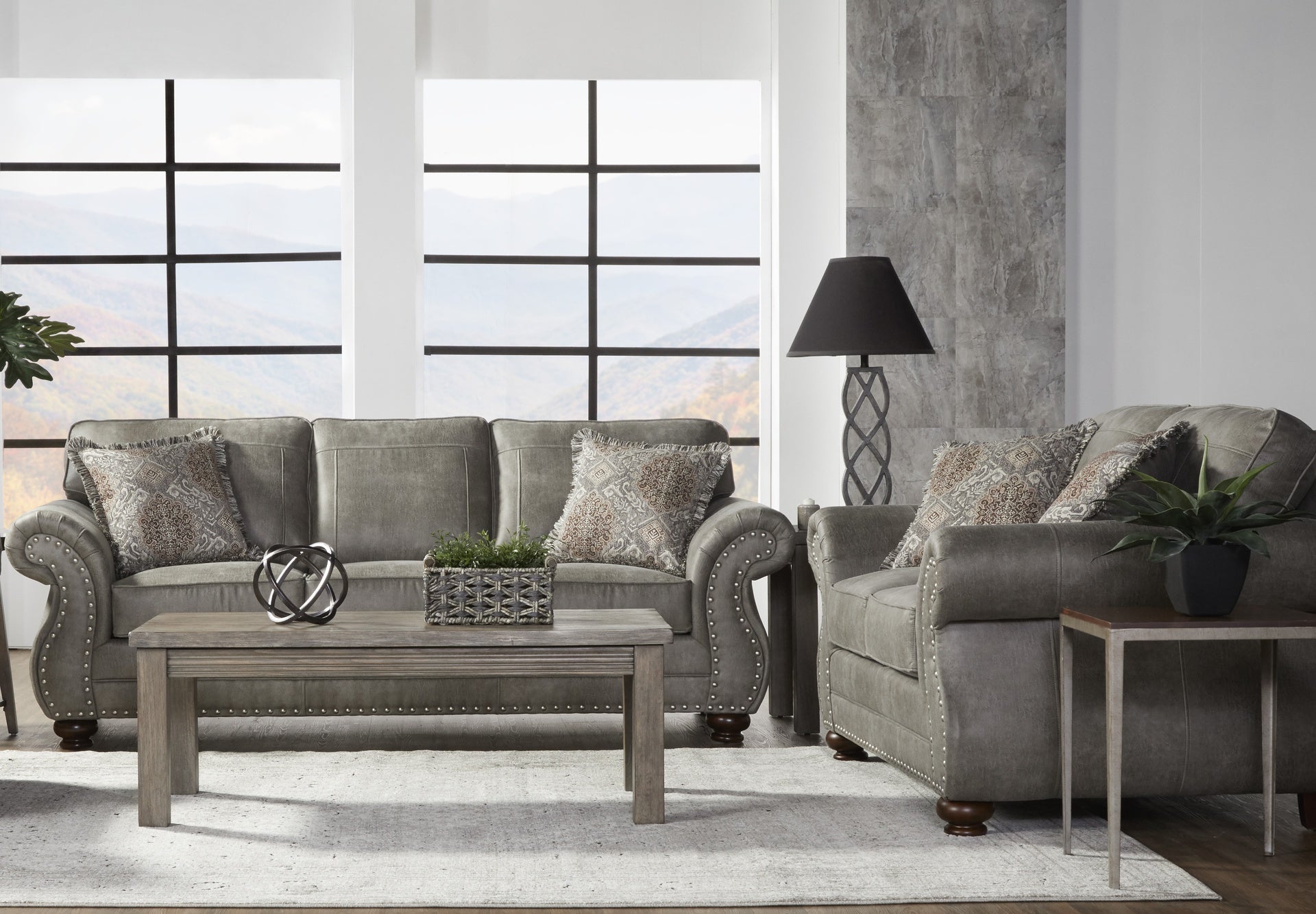 Leinster Faux Leather Upholstered Nailhead Sofa and Loveseat Set