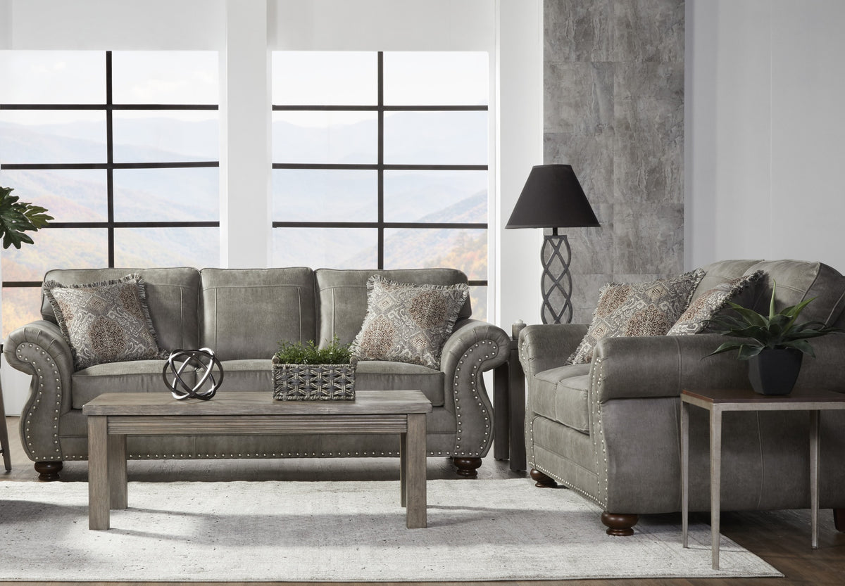 Leinster Faux Leather Upholstered Nailhead Sofa and Loveseat Set