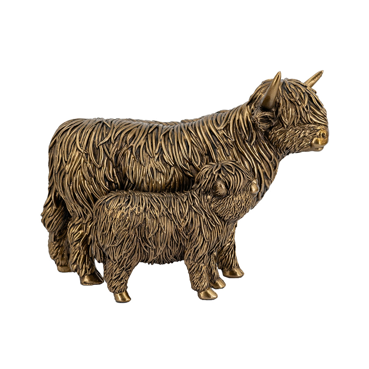 7.5x4.5x5.5" Lifelike Polyresin Highland Cow and Calf Statue with Rich Bronze Finish