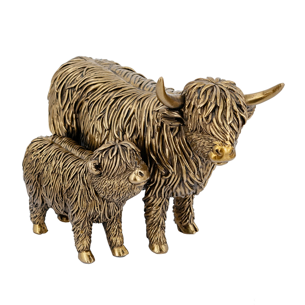 7.5x4.5x5.5" Lifelike Polyresin Highland Cow and Calf Statue with Rich Bronze Finish