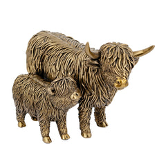 7.5x4.5x5.5" Lifelike Polyresin Highland Cow and Calf Statue with Rich Bronze Finish