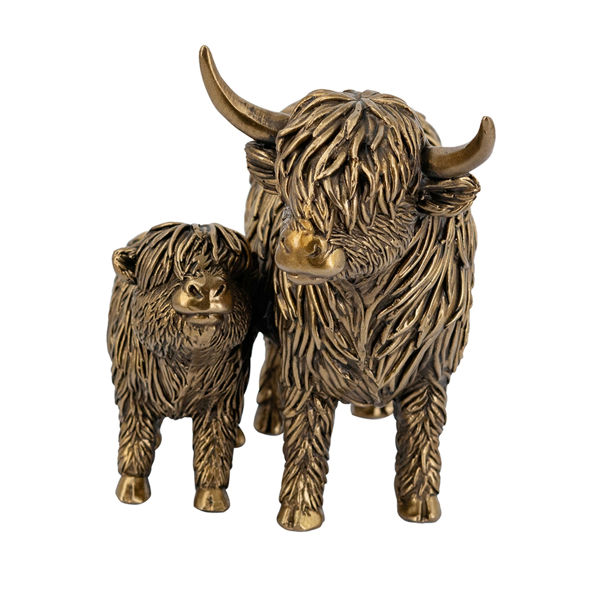 7.5x4.5x5.5" Lifelike Polyresin Highland Cow and Calf Statue with Rich Bronze Finish