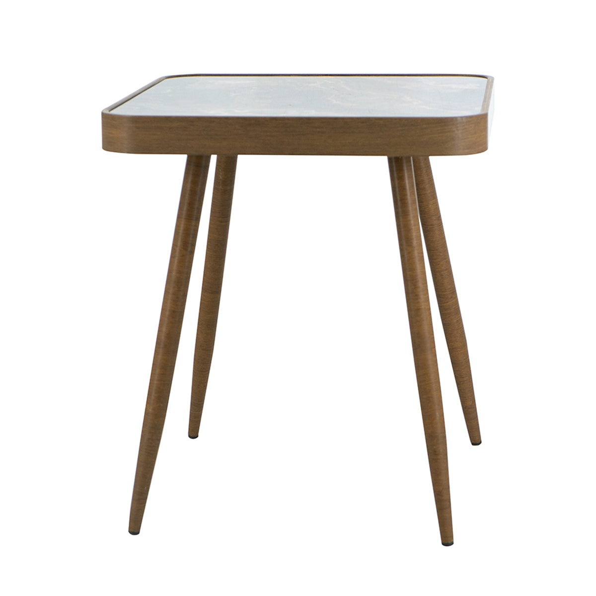 17.3x17.3x18" Square Side Table with Glass Top, Marbled Design, and Gold Iron Legs