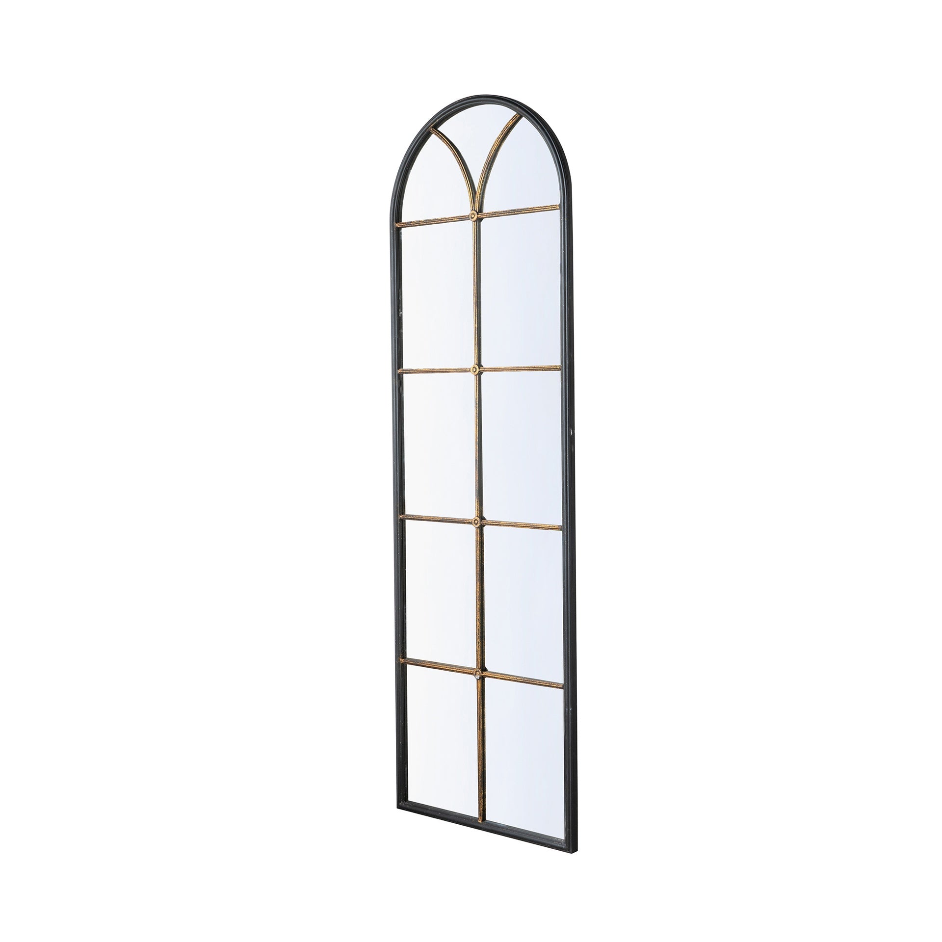 23.5x74.5" Arched Floor Mirror with Black and Gold Windowpane Design