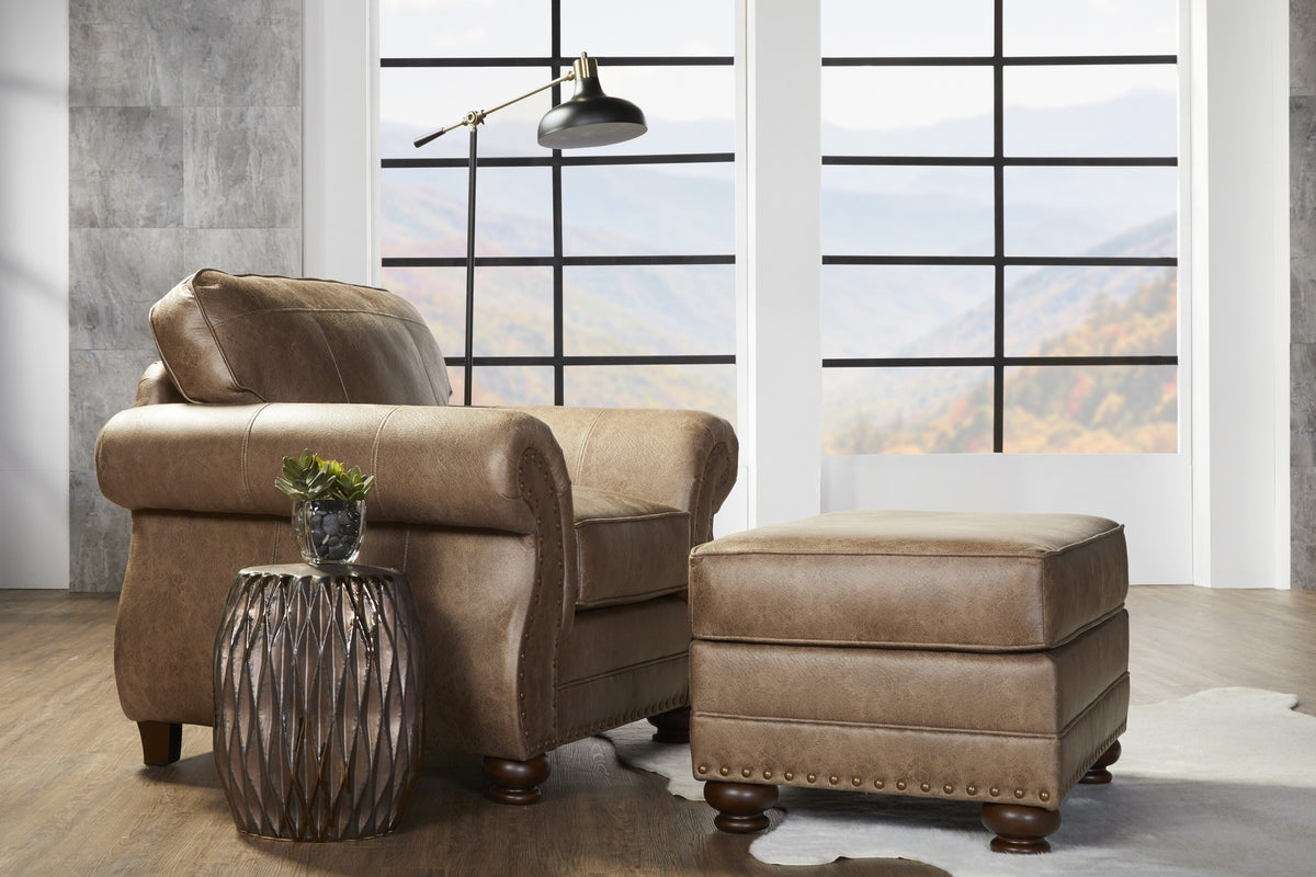 Leinster Faux Leather Arm Chair and Ottoman 2 pieces set