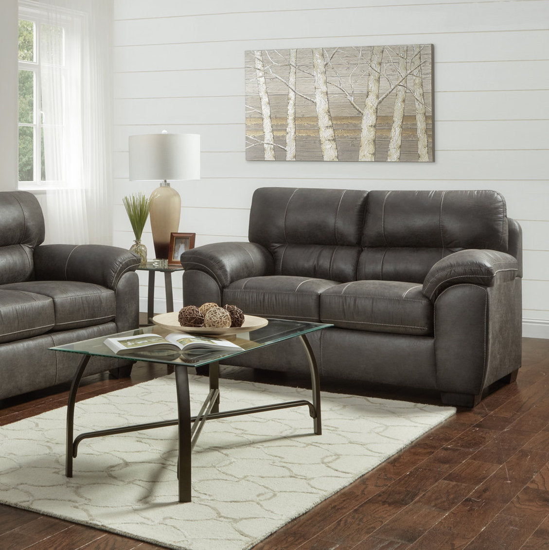 Tirana Contemporary Fabric Pillow-top Arm Loveseat, Sequoia Ash