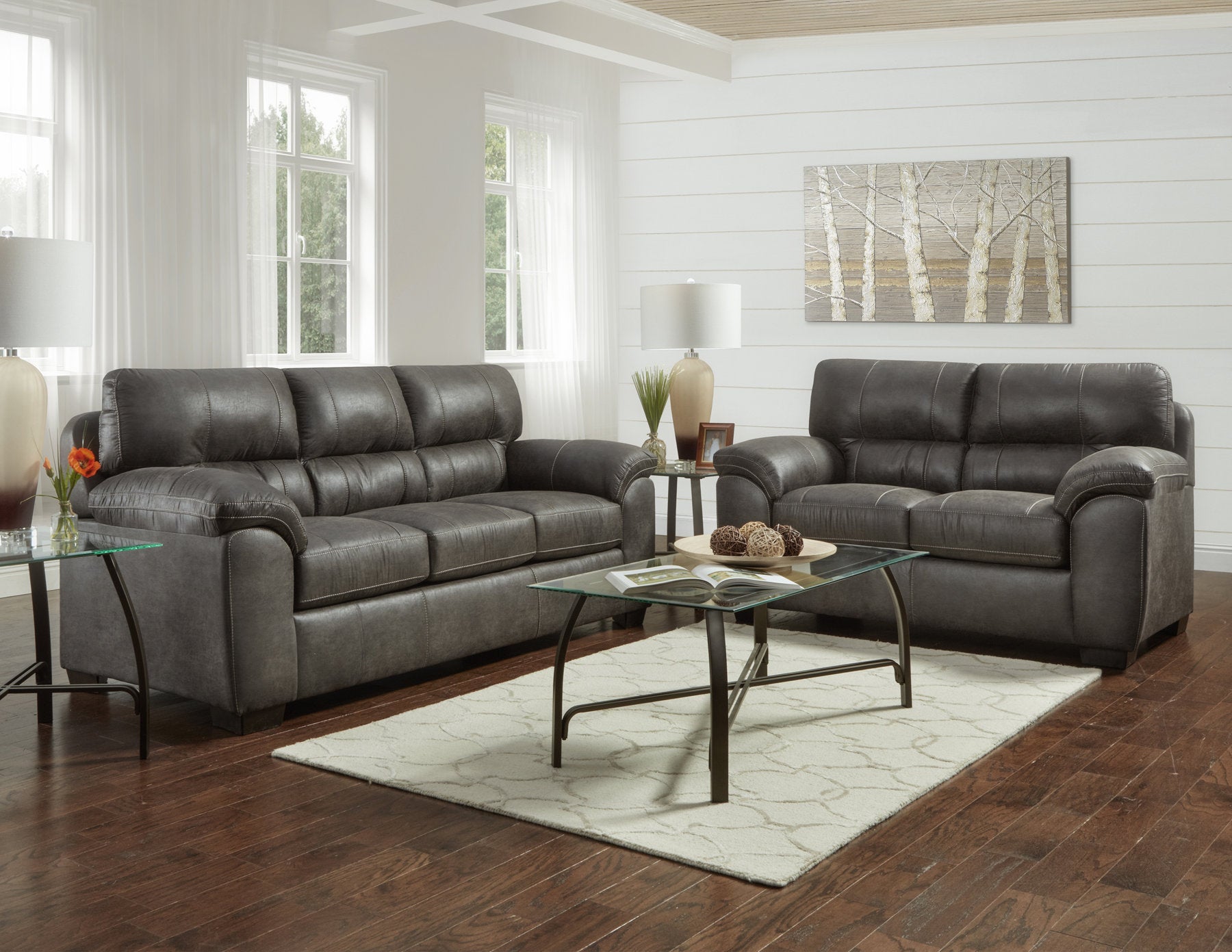 Tirana Contemporary Fabric Pillow-top Arm Loveseat, Sequoia Ash