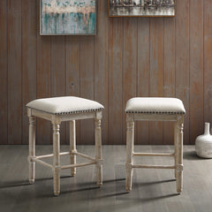 Arnhem Wood Upholstered Counter Height Stool, Set of 2, Tan