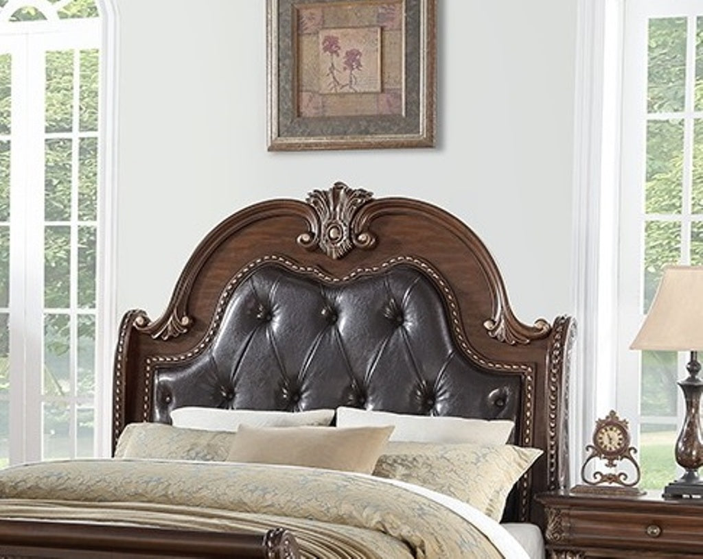 Traditional Style 1pc California King Size Bed Carved Padded Button Tufted Headboard Brown Finish Bedroom Furniture