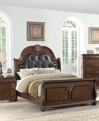 Traditional Style 1pc California King Size Bed Carved Padded Button Tufted Headboard Brown Finish Bedroom Furniture