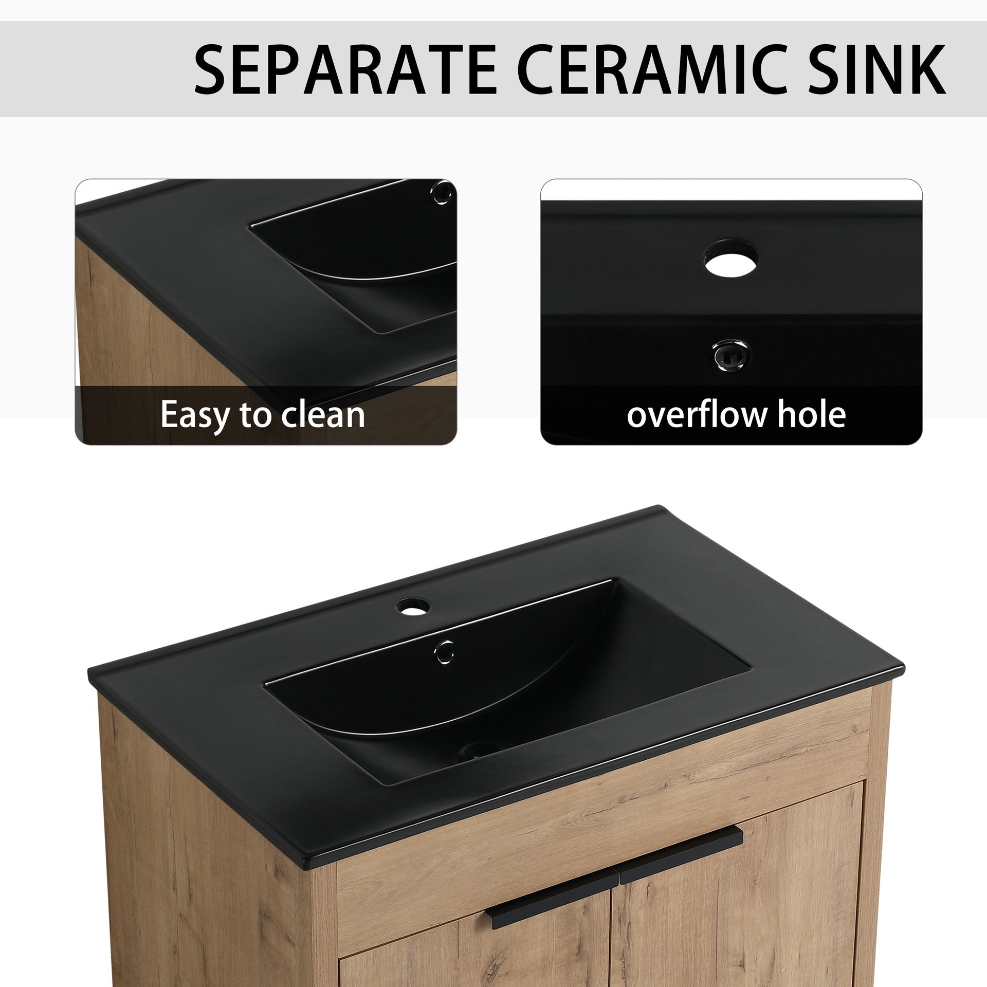 72 Inch Freestanding Bathroom Vanity with Black Ceramic Sink and Storage Cabinets, Soft Closing Door, 02430IMO*2+0312 Combination Cabinet, KD-Package