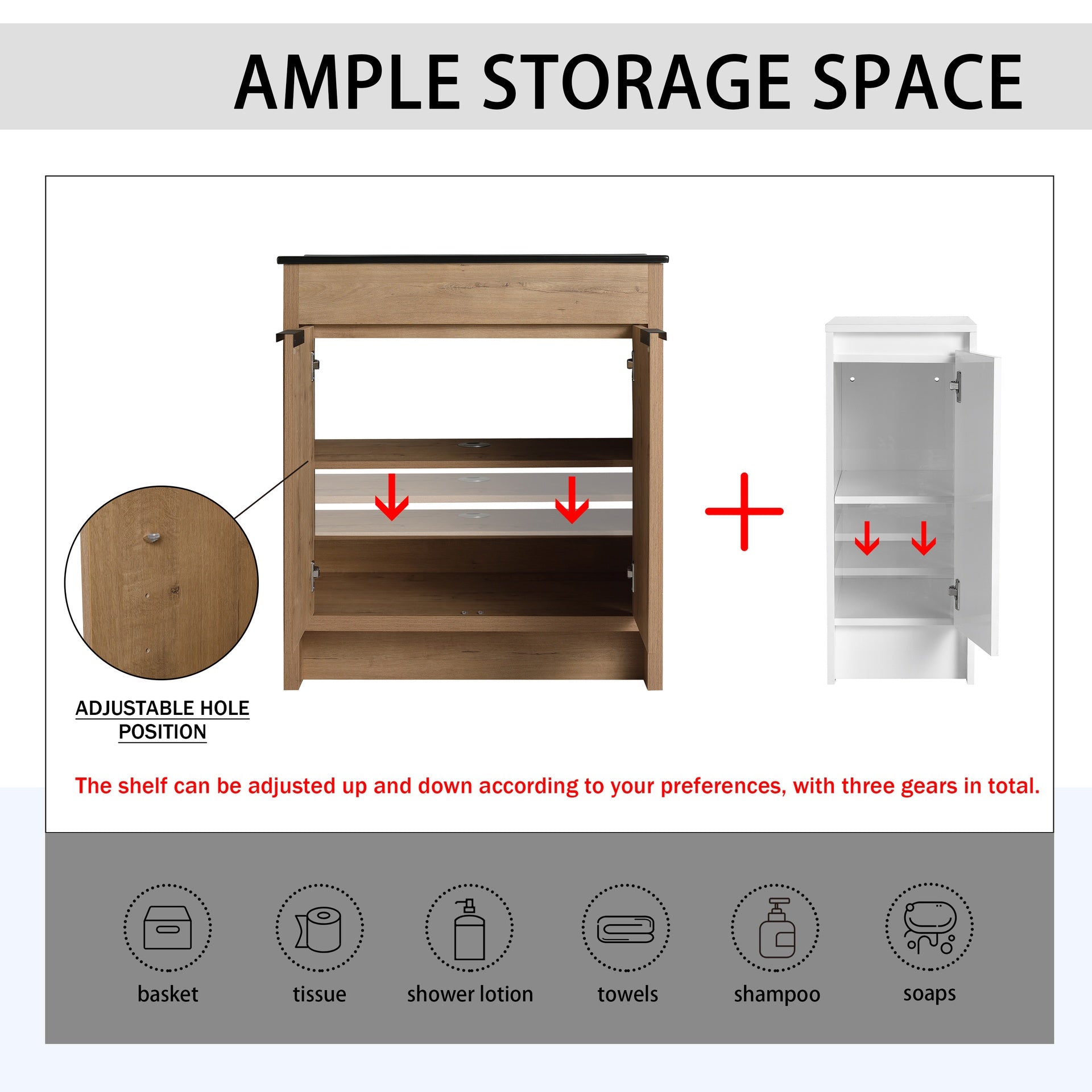 72 Inch Freestanding Bathroom Vanity with Black Ceramic Sink and Storage Cabinets, Soft Closing Door, 02430IMO*2+0312 Combination Cabinet, KD-Package