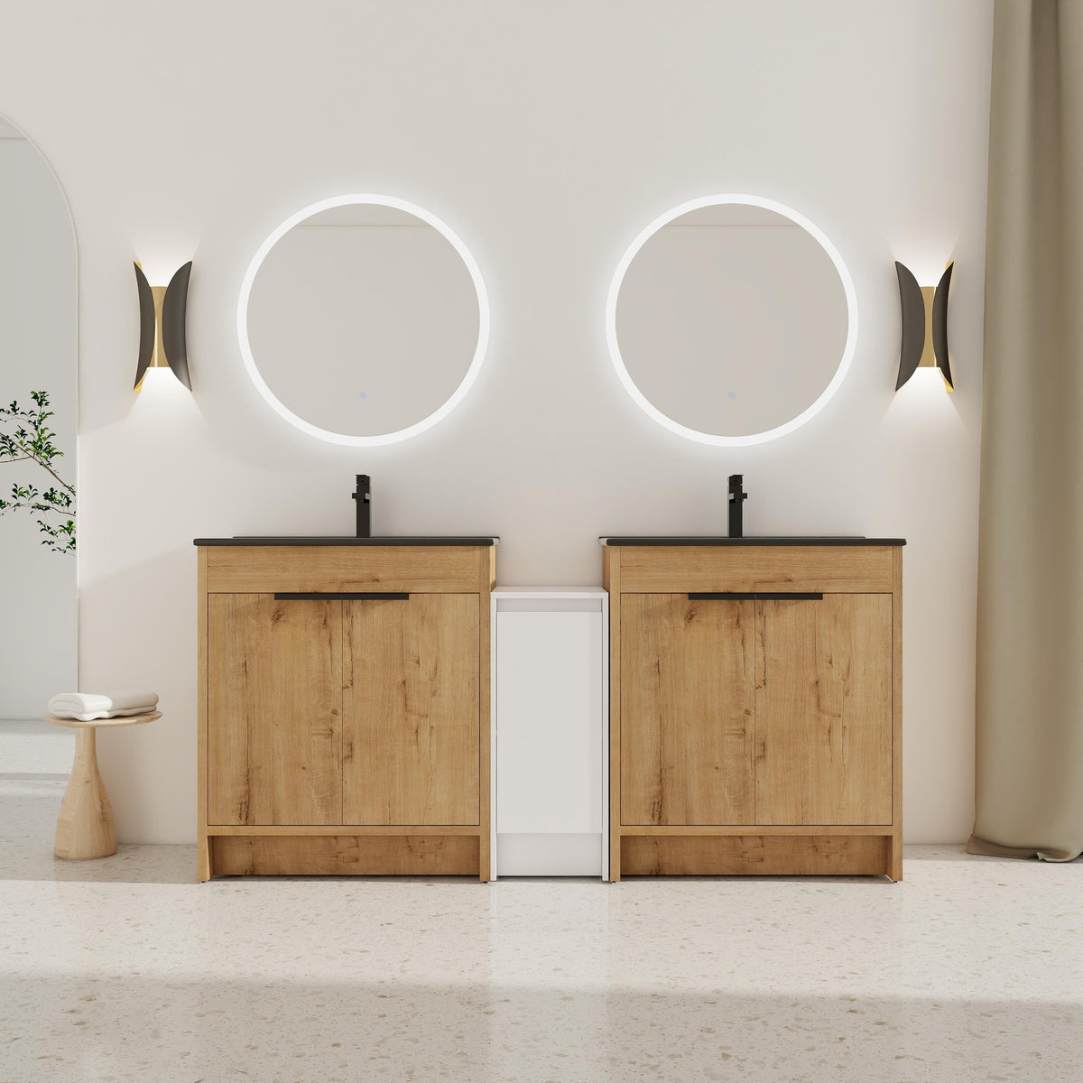 72 Inch Freestanding Bathroom Vanity with Black Ceramic Sink and Storage Cabinets, Soft Closing Door, 02430IMO*2+0312 Combination Cabinet, KD-Package