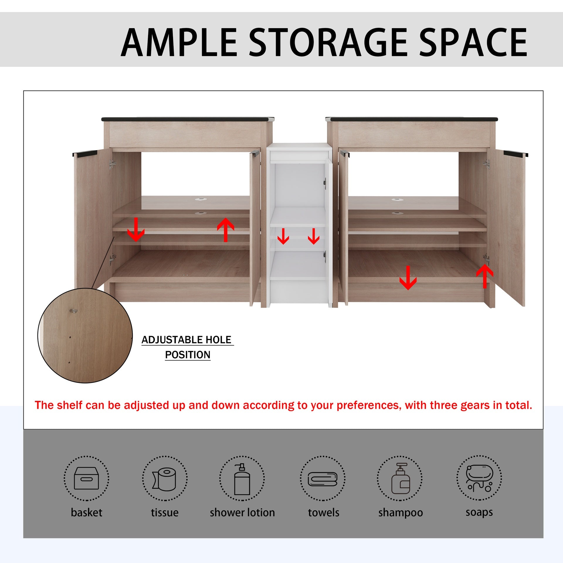 72 Inch Freestanding Bathroom Vanity with Black Ceramic Sink and Storage Cabinets, Soft Closing Door, 02430*2+0312 Combination Cabinet, KD-Package