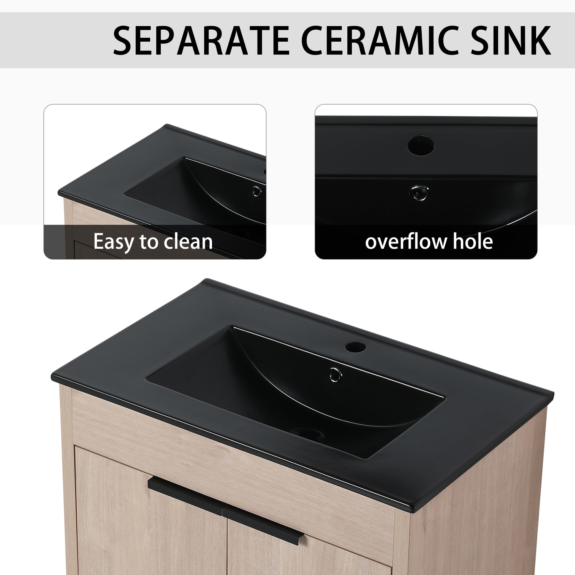 72 Inch Freestanding Bathroom Vanity with Black Ceramic Sink and Storage Cabinets, Soft Closing Door, 02430*2+0312 Combination Cabinet, KD-Package