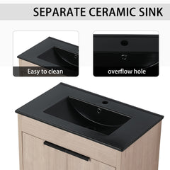 72 Inch Freestanding Bathroom Vanity with Black Ceramic Sink and Storage Cabinets, Soft Closing Door, 02430*2+0312 Combination Cabinet, KD-Package