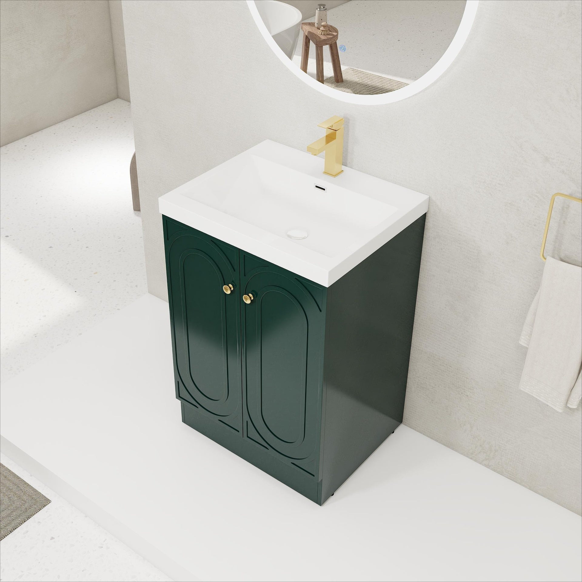 24" Freestanding Bathroom Vanity with White Resin Sink  & 2 Soft-Close Cabinet Doors (KD-Packing)