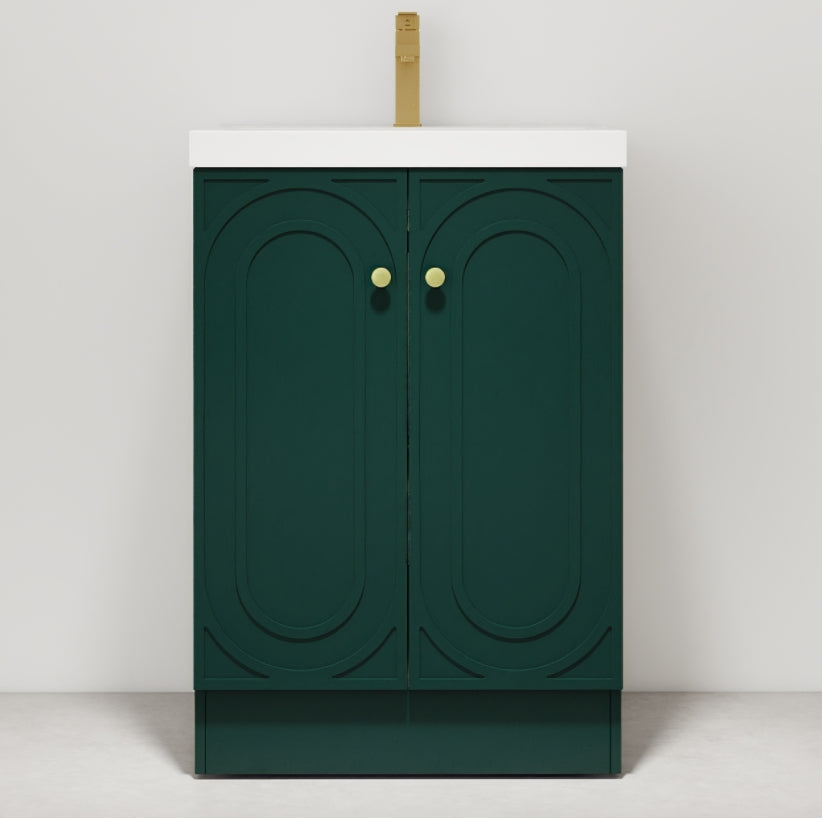 24" Freestanding Bathroom Vanity with White Resin Sink  & 2 Soft-Close Cabinet Doors (KD-Packing)