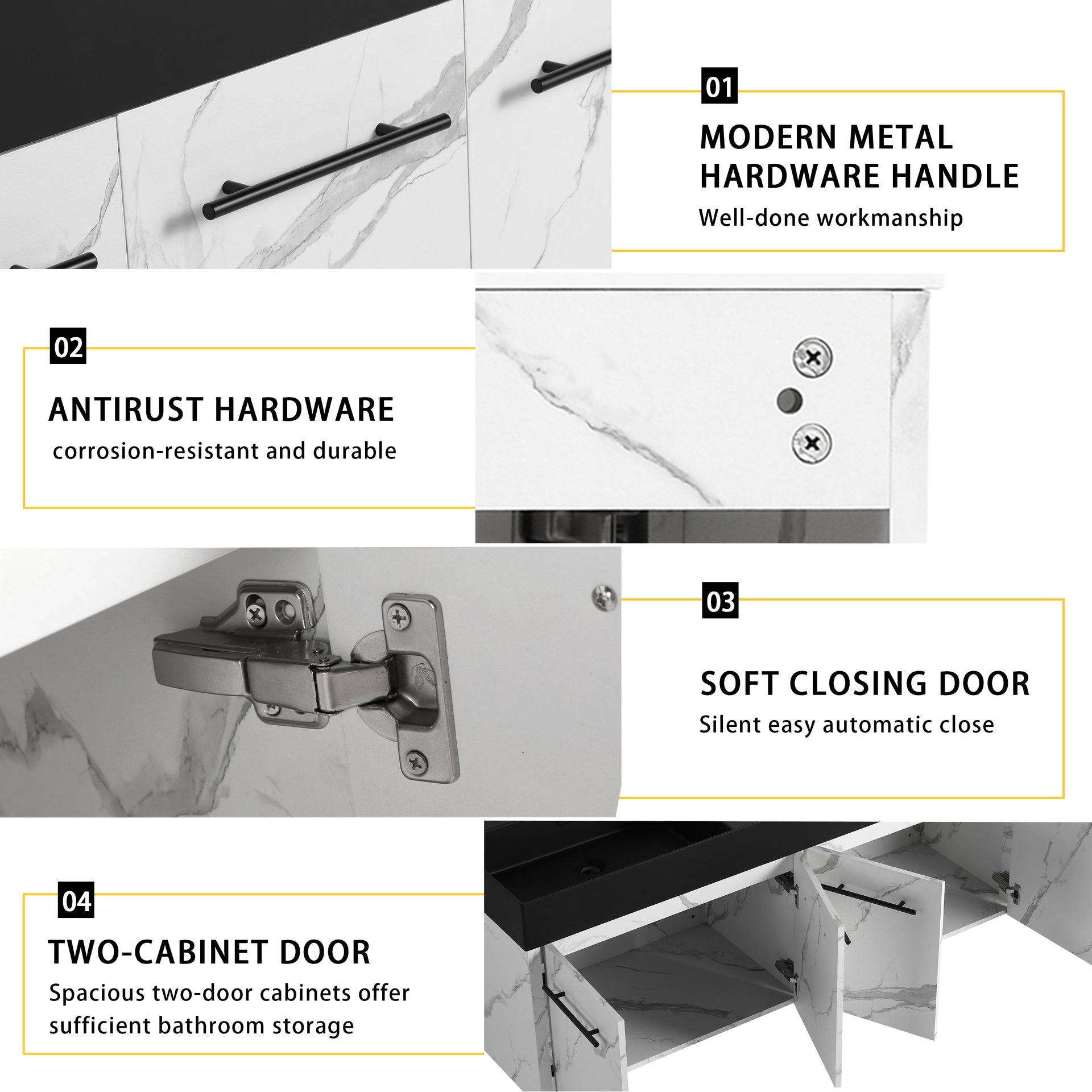 60 Inch Wall-Mounted Bathroom Vanity with Sink, Thick Edged Double Black Resin Sink, KD-Package