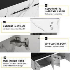 60 Inch Wall-Mounted Bathroom Vanity with Sink, Thick Edged Double Black Resin Sink, KD-Package