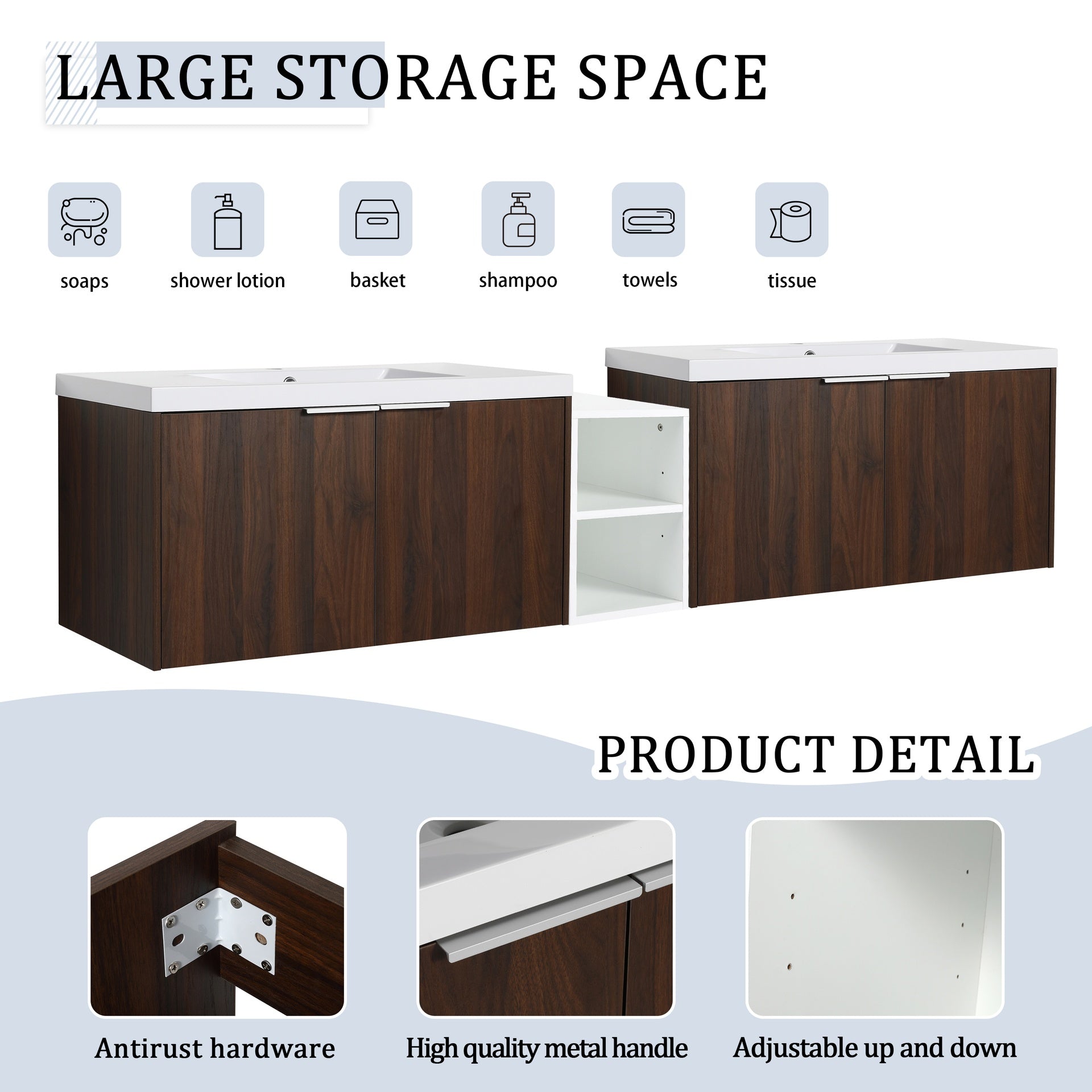 84 Inch Soft Close Doors Bathroom Vanity With Sink, A Small Storage Shelves, 36" and 12" Combination Cabinet,(KD-Packing)