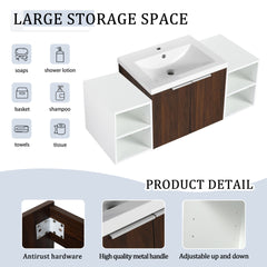48 Inch Soft Close Doors Bathroom Vanity With Sink, Two Small Storage Shelves, 24" and 12" Combination Cabinet,(KD-Packing)