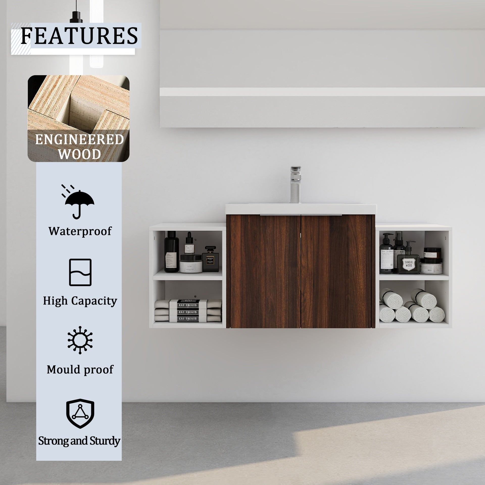 48 Inch Soft Close Doors Bathroom Vanity With Sink, Two Small Storage Shelves, 24" and 12" Combination Cabinet,(KD-Packing)