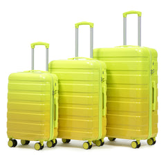 20"/24"/28" 3 pcs/set in PC Spinner Wheel Luggage, Carry on Suitcase, With Gradient Color and Combination Lock(Yellow+Green)