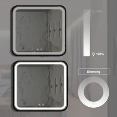 32*32inch Bathroom Led Classy Vanity Mirror with focused backplane,Black aluminum alloy frame,High Lumen,Dimmable Touch,Wall Switch Control, Anti-Fog ,CRI 95 Adjustable 3000K-4500K-6000K ,IP54 Waterpr