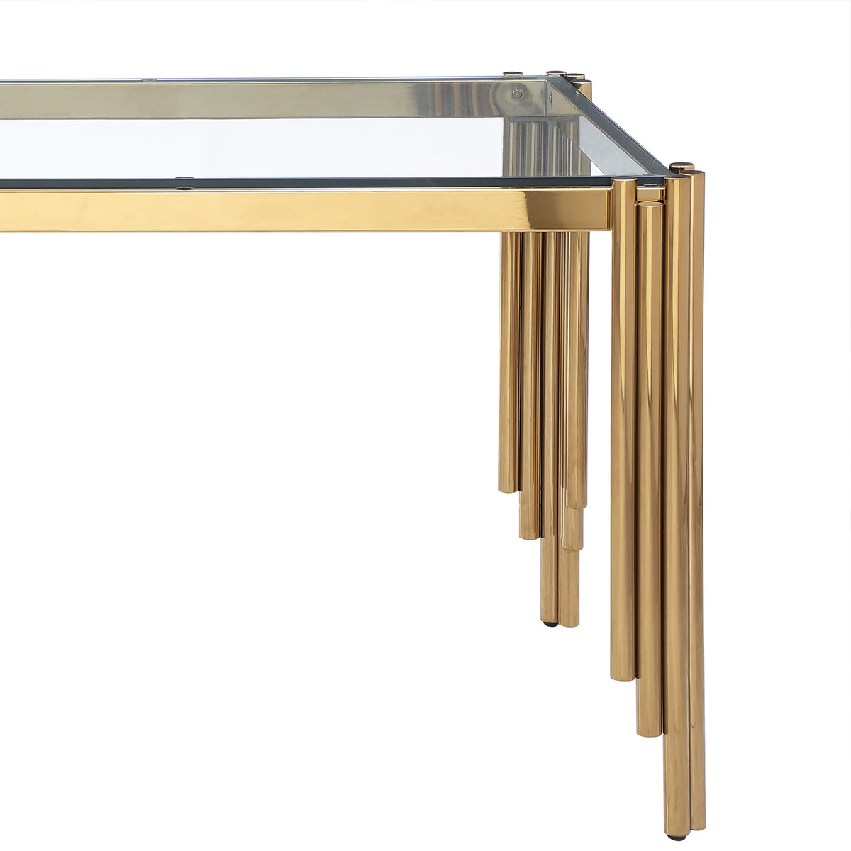 65" Rectangle Glass Dining Table, Tempered Glass Tabletop and Polished Gold Legs, Modern Style Table for Home, Kitchen. Dining Room