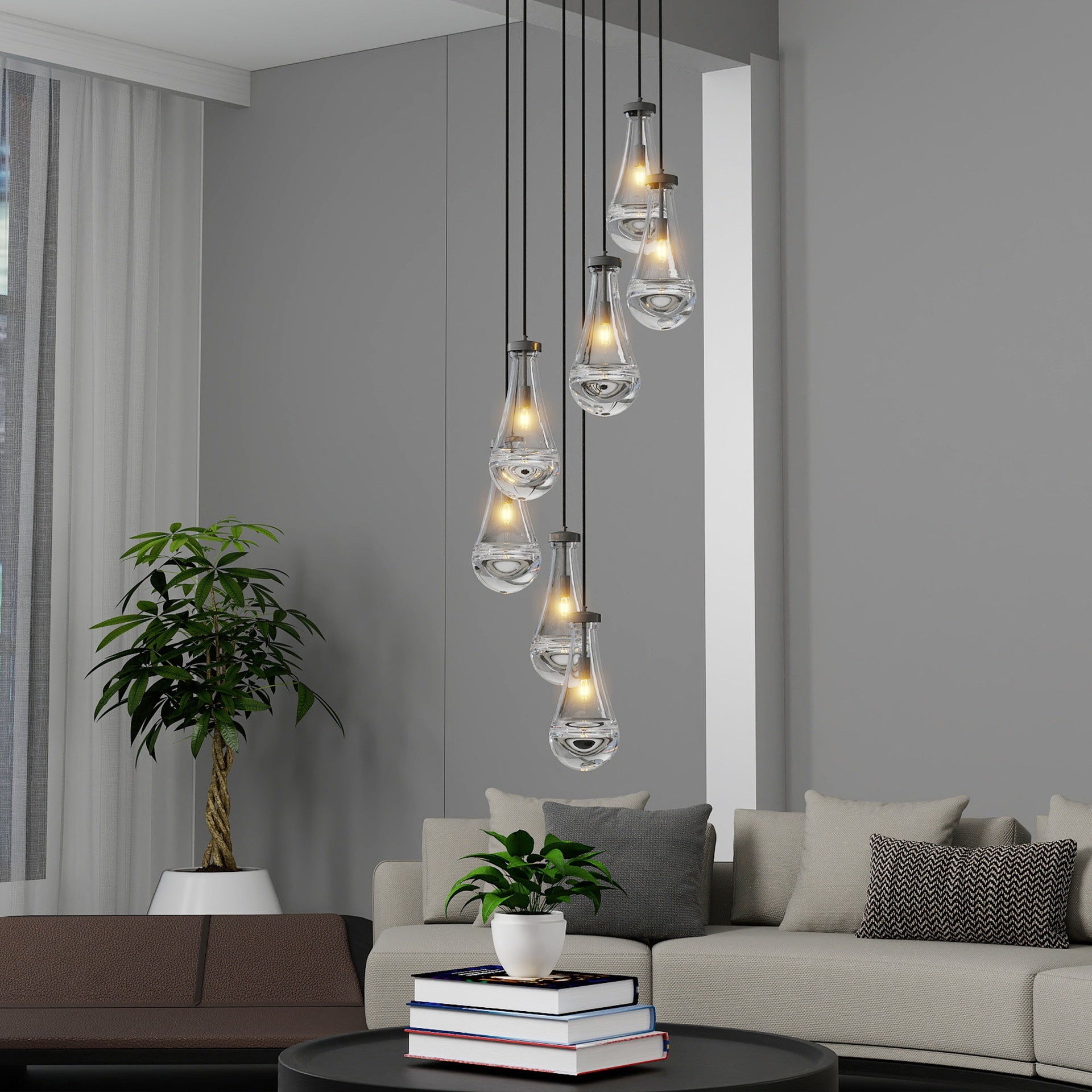 7 Light Dining Room Pendant Light, Large Chandelier Adjustable Hanging Line, Black Living Room Pendant Light, Foyer Chandelier, Stairwell Pendant Lights, Bedroom Chandeliers