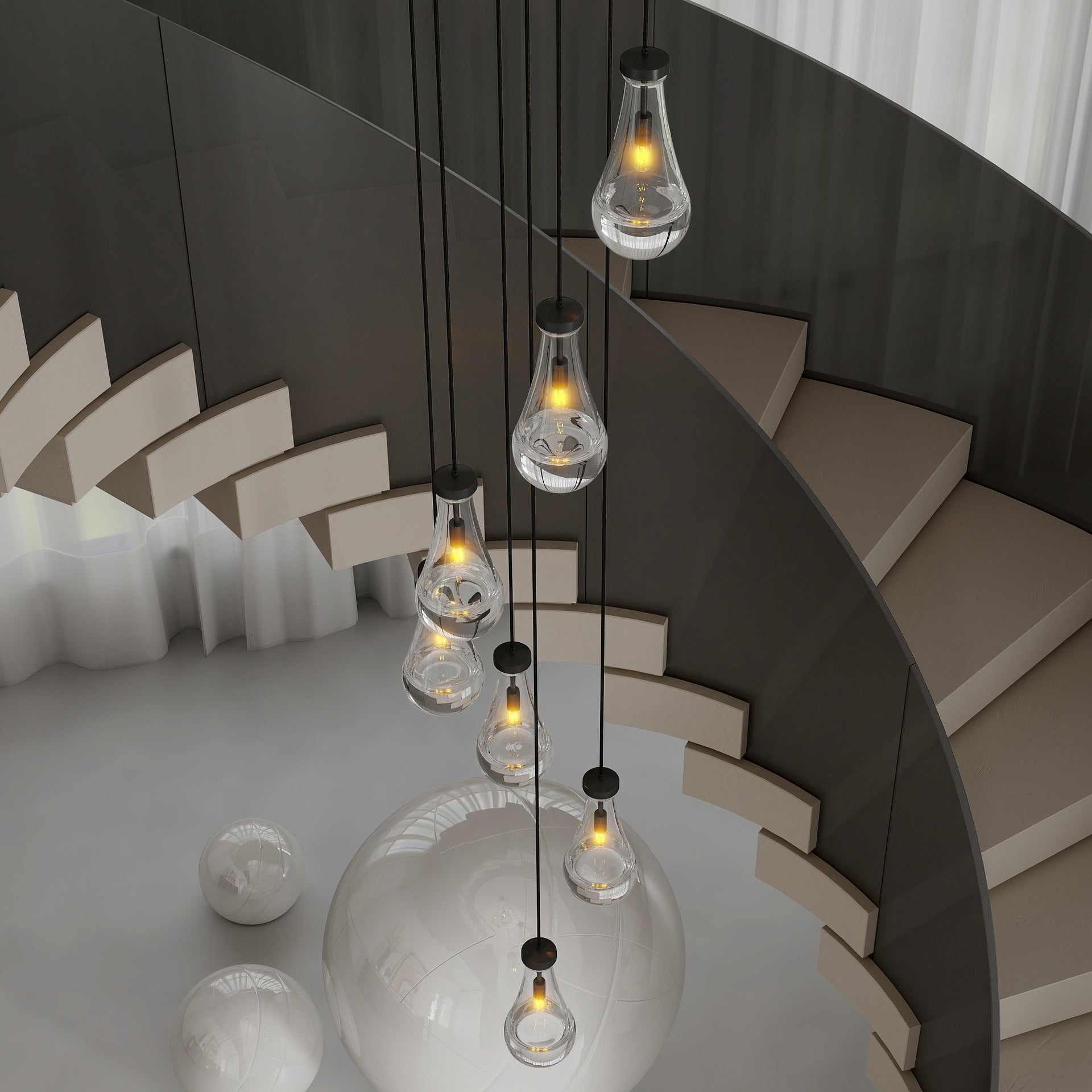 7 Light Dining Room Pendant Light, Large Chandelier Adjustable Hanging Line, Black Living Room Pendant Light, Foyer Chandelier, Stairwell Pendant Lights, Bedroom Chandeliers