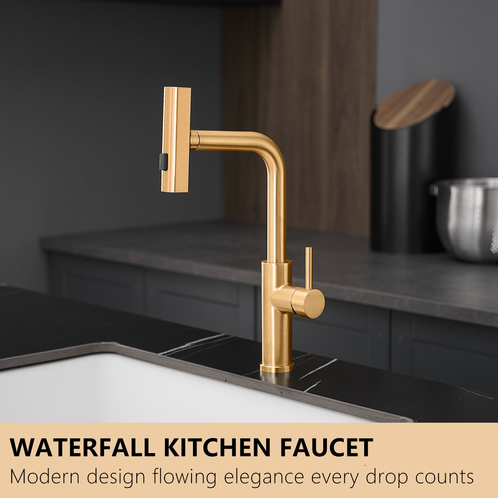Kitchen Sink Faucet, Nickel Gold Kitchen Faucets with Pull out Sprayer, Bar Faucet Single Hole Faucet